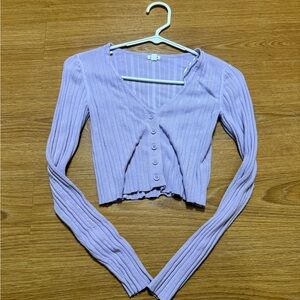 Garage Lilac Ribbed Crop Cardigan